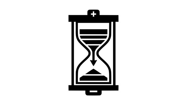 Abstract icon merging an hourglass with battery poles, symbolizing finite time and energy depletion, stressing efficient resource management