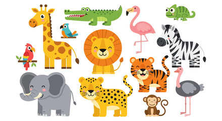 Various Cartoon Animals in a Colorful Group Arrangement. © Pasni
