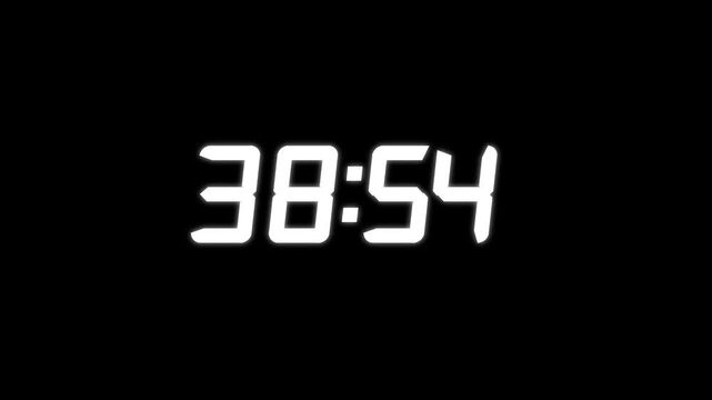 Digital Countdown timer from 39 minute to 38 minute on black background. Presentations,time management concepts.Digital clock time count.