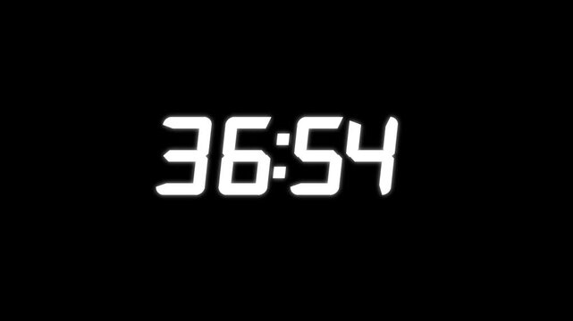 Digital Countdown timer from 37 minute to 36 minute on black background. Presentations,time management concepts.Digital clock time count.