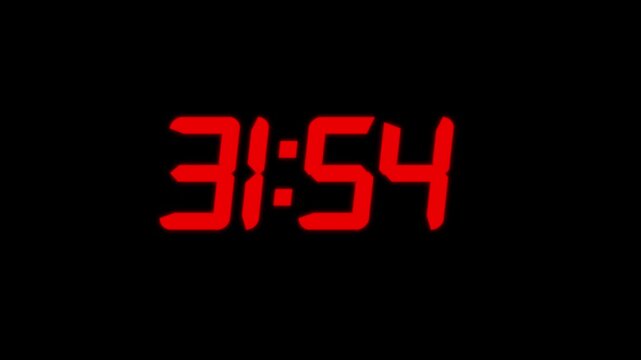 Digital Countdown timer from 32 minute to 31 minute on black background. Presentations,time management concepts.Digital clock time count.