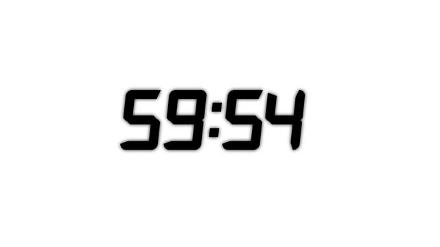 Countdown timer from 60 minute to 59 minute suitable for presentations, educational on transparent background.Technology stopwatch Digital Countdown.