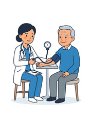 Obraz premium Doctor checking elderly patient blood pressure with sphygmomanometer