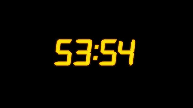 Countdown timer from 54 minute to 53 minute suitable for presentations, educational on transparent background.Technology stopwatch Digital Countdown.