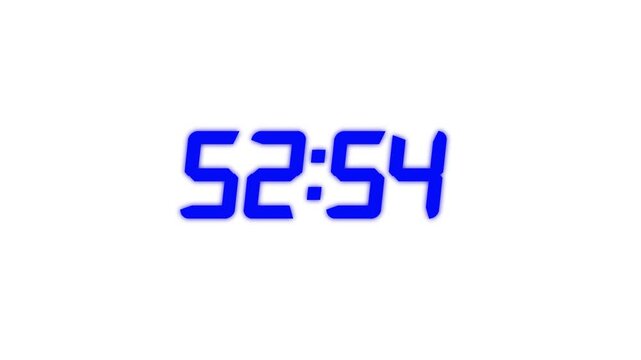 Countdown timer from 53 minute to 52 minute suitable for presentations, educational on transparent background.Technology stopwatch Digital Countdown.