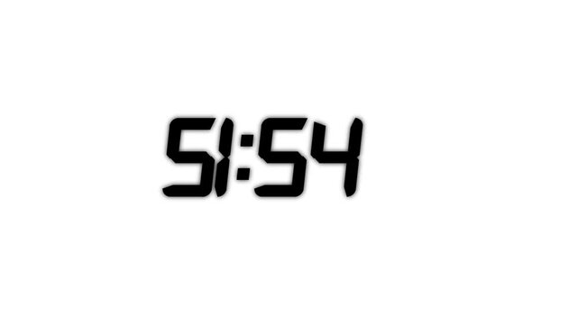 Countdown timer from 52 minute to 51 minute suitable for presentations, educational on transparent background.Technology stopwatch Digital Countdown.