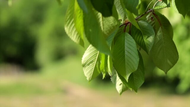foglie verdi sui rami di un albero che vengono mosse lentamente dal vento, di giorno, in un ambiente naturale, in primavera, video macro al rallentatore