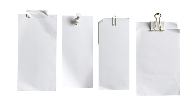Set of white paper bags with handles and clips on transparent