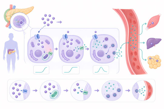 Beta cell insulin secretion glucose response illustration