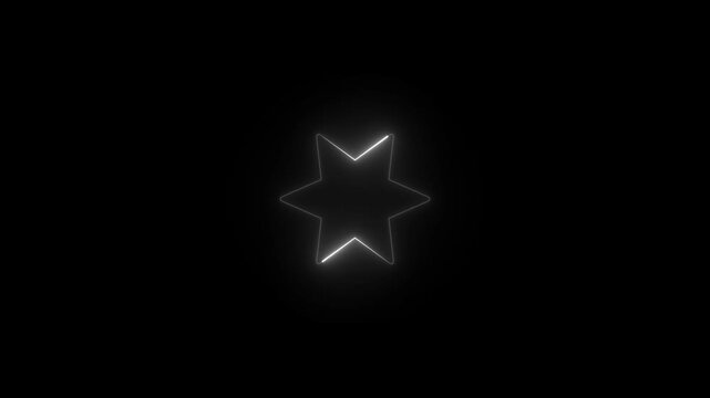 Minimal white neon star shape loading tracer line loop on transparent background. 4k 25fps