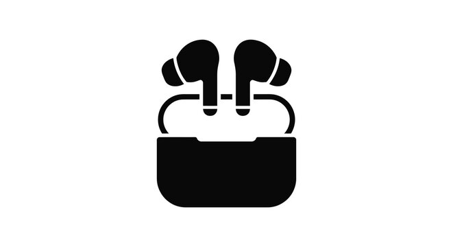 Wireless earbuds and charging case silhouette on a white background