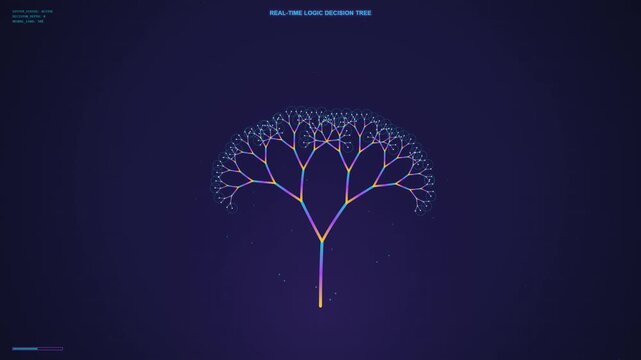 Real-Time Logic Decision Tree Animation with Growing Branches and Nodes on Dark Background