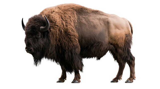 Majestic American bison with thick brown fur, isolated on transparent background