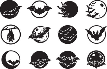 Obraz premium Haunted House Silhouette Collection with Spooky Halloween Vector Illustration Set
