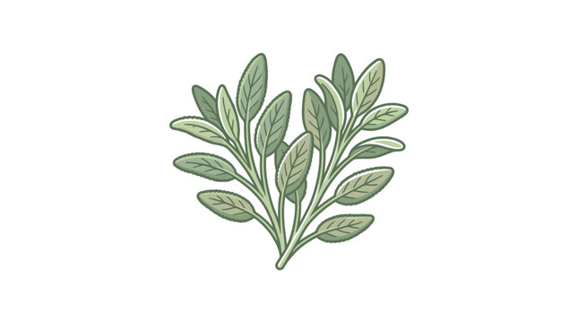 Fresh Sage Herb Sprig with Green Leaves on White Background