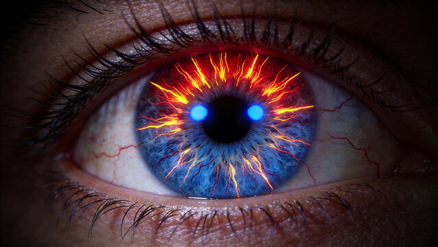 Closeup of an eye with glowing effects
