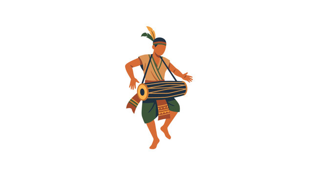 Man Playing Drum During Traditional Dance, Cultural Performance, Festive Celebration