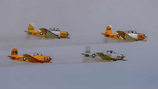 Four Beechcraft T-34 Mentor trainers in formation