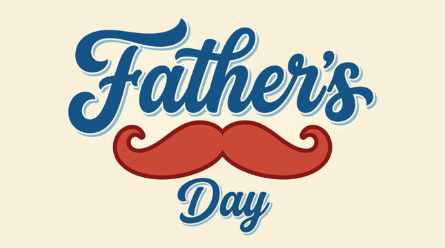 A charming graphic featuring a celebratory text design for Father's Day, combining a nostalgic font with a classic mustache motif, perfect for honoring fathers.