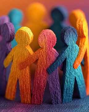 Paper-cut effect of a multicultural team working together, colorful and inclusive--symbol of global workplace unity