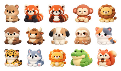 Obraz premium PNG Cute plush animal toys on transparent background