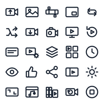 Video icon set, 25 line icons collection vol 2