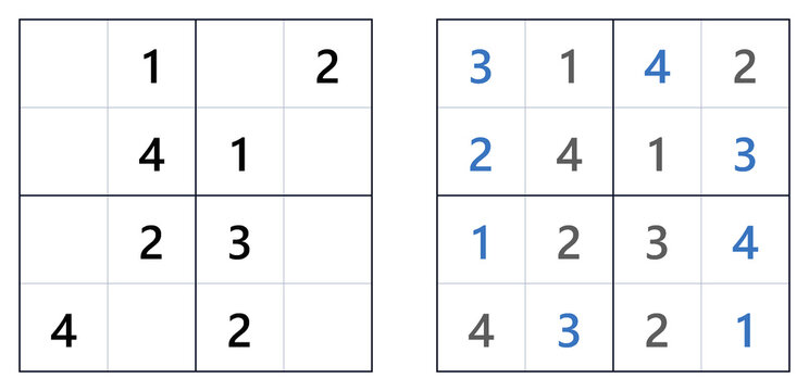Sudoku puzzle grid with numbers and a solved example  