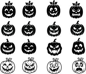 Obraz premium Halloween pumpkin silhouettes 12 spooky black and white jack o lantern faces