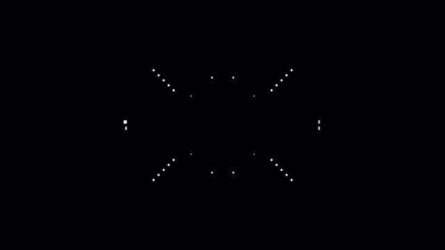 Abstract geometric motion graphic with symmetrical white dots moving on black background.