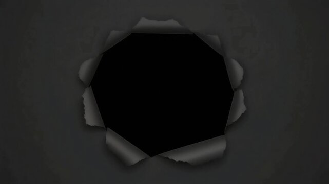 Hand holding a metallic adjustable wrench emerging through a dark torn paper hole in this dynamic 3d animation video footage
