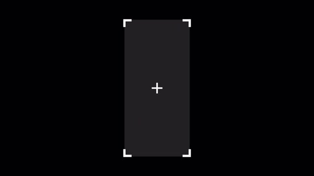 Minimalist digital camera viewfinder interface with focus point and framing corners.