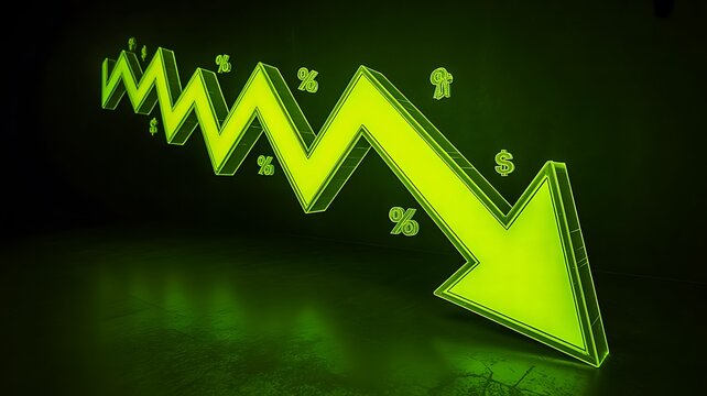 Green downward arrow representing financial decline and business risk concept
