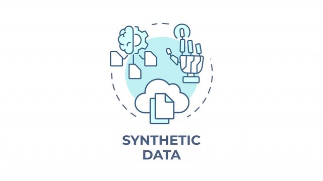 Synthetic data blue concept icon animation. AI generated information. Algorithmic model training. Artificial intelligence. Cyan circular animated abstract idea. HD video with alpha channel