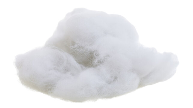 Fluffy white polyester fiberfill stuffing, isolated on transparent background