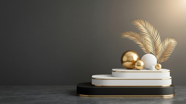 Luxury product display podium with gold accents and decorative elements