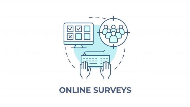 Online surveys blue concept icon animation. Digital audience feedback. Data collection methods. User feedback system. Cyan circular animated abstract idea. HD video with alpha channel