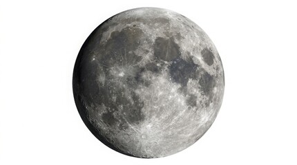 Naklejka premium Detailed View of Moon Surface with Craters and Shadows on White Background