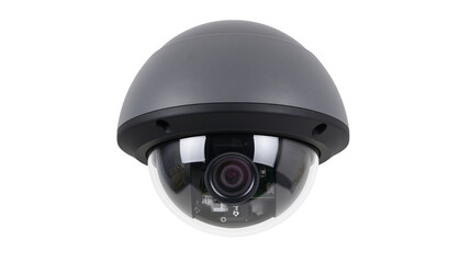 Gray dome security camera with clear protective lens, isolated on transparent background © Piotr