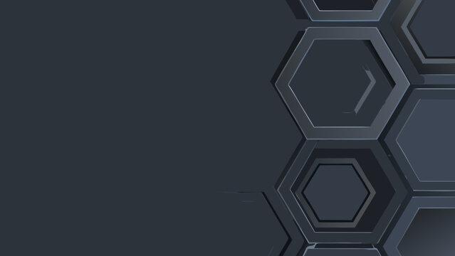 Dark gray hexagonal pattern with recessed lines a 3d rendering for abstract backgrounds background black cellular design