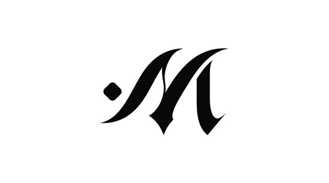 Elegant black letter m design with a sharp artistic flourish isolated on a plain background
