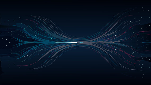 Data streams converge into a central point a vector illustration on a dark background analytics algorithm artificial