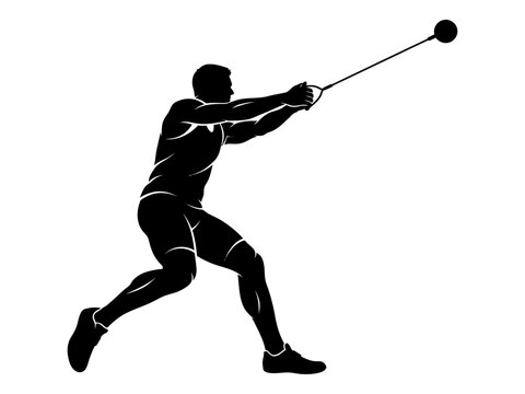 Hammer thrower in action a dynamic silhouette against a white background silhouette