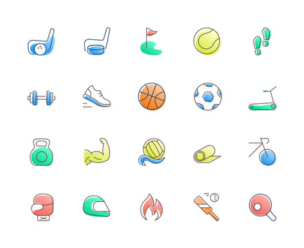 Sports icon set. Football, basketball, golf, cricket offset icons