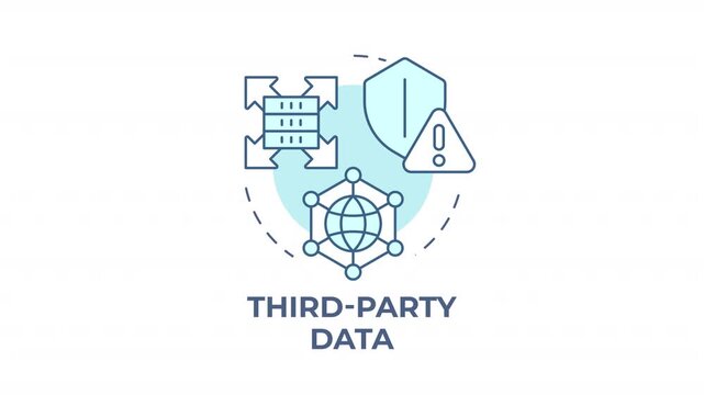 Third party data blue concept icon animation. Information security risk management. Enterprise privacy threat mitigation. Cyan circular animated abstract idea. HD video with alpha channel