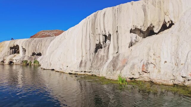 Scenic view of the Rainbow Terraces and mineral pools at Hot Springs State Park in Thermopolis Wyoming