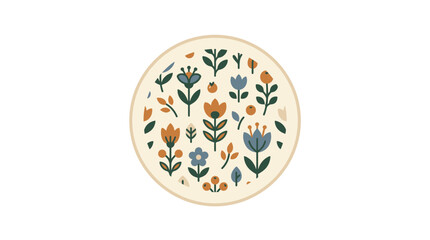 Retro Floral Pattern in Circle, Scandinavian Folk Art Style © Chairil