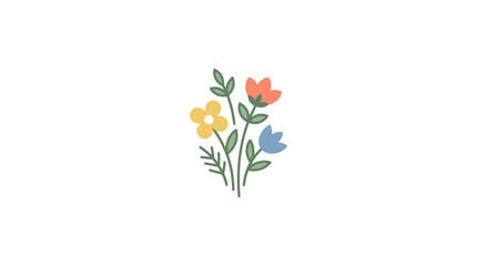 Whimsical Floral Illustration - Minimalist Garden Flowers on White Background © Chairil