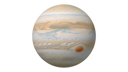 Swirling banded gas giant planet Jupiter with Great Red Spot, isolated on transparent background © Marta