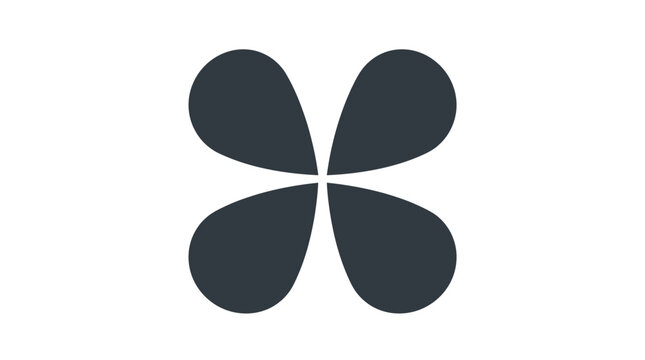 Abstract Four Petal Flower Shape Icon, Dark Grey on White Background, Minimalist Design