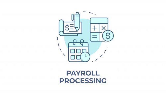 Payroll processing blue concept icon animation. Workforce compensation solutions. Financial operations management. Cyan circular animated abstract idea. HD video with alpha channel
